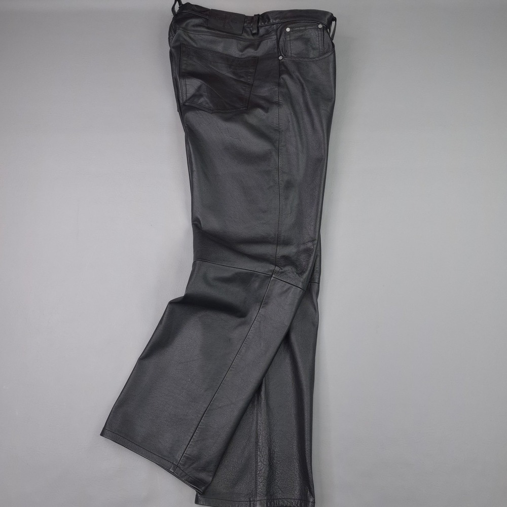 Vintage Calvin Klein Jeans Pants Mens 36x30 Black Leather 5 Pocket Straight Leg